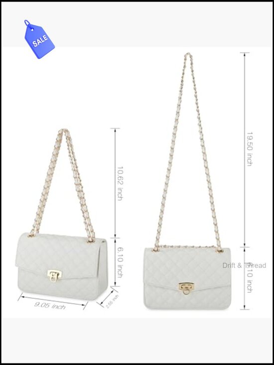 Haute Shore Pewter Quilted Vegan Leather Shoulder Flap  Quilted Vegan Leather Flap Crossbody Shoulder Bag Chain Strap